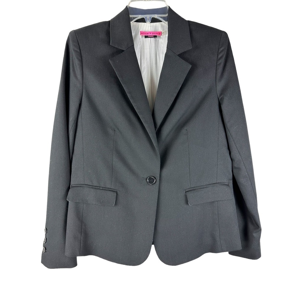 Alice + Olivia Academia Blazer Medium Black Jacket Pockets Lined Button Career